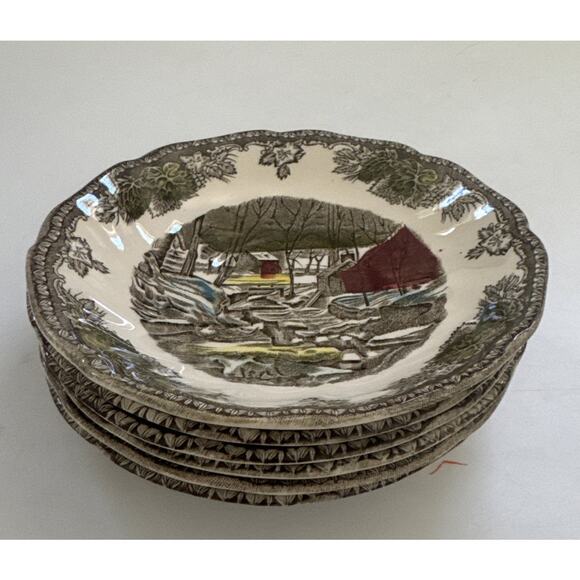 Johnson Brothers The Friendly Village Set 6 Saucers 5.5" The Ice House ENGLAND - Picture 1 of 10